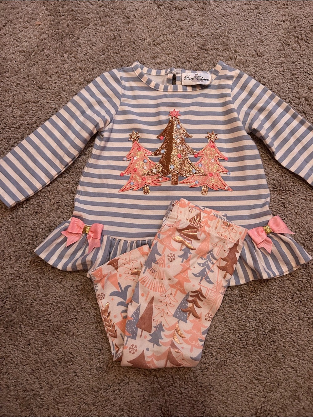 Rare Editions 18month Holiday Rose Gold Tree Top and Printed Leggings